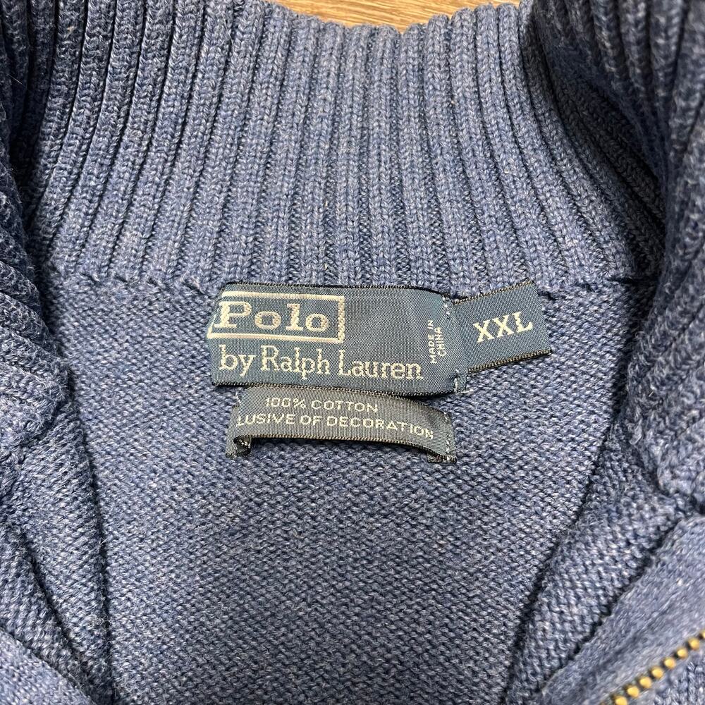 Polo Ralph Lauren Cotton Quarter Zip Sweater XXL Blue Pony Mock Neck Old Money - Picture 8 of 13